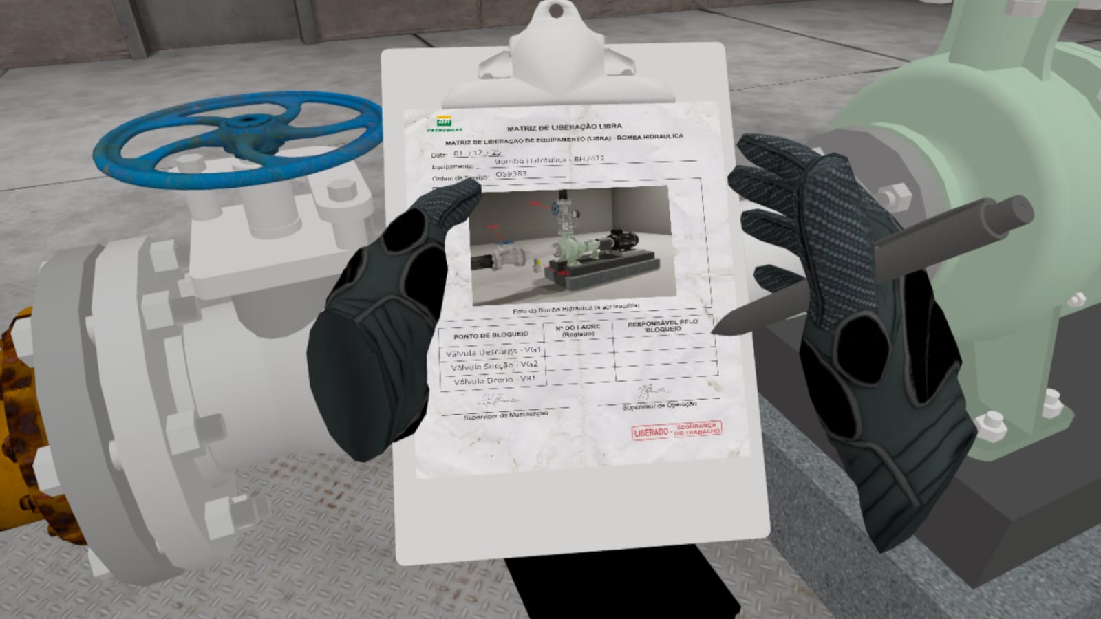 Captura de tela do simulador VR - Vista geral da bomba