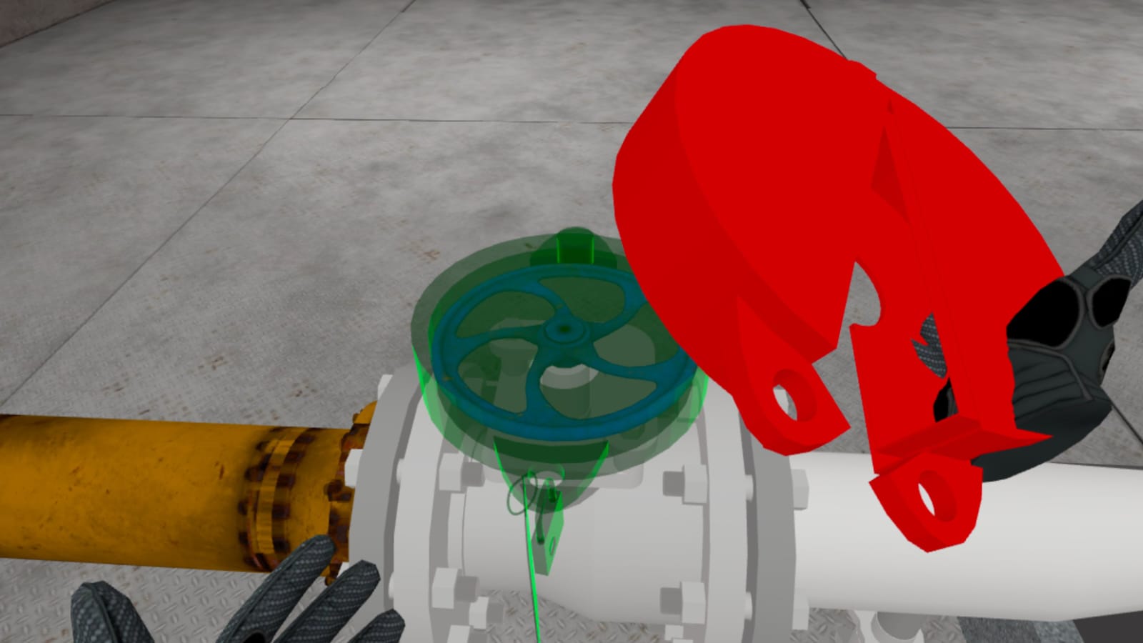 Captura de tela do simulador VR - Interação com válvulas